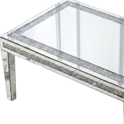 36" Clear and Silver Mirrored Faux Crystal and Glass Coffee Table