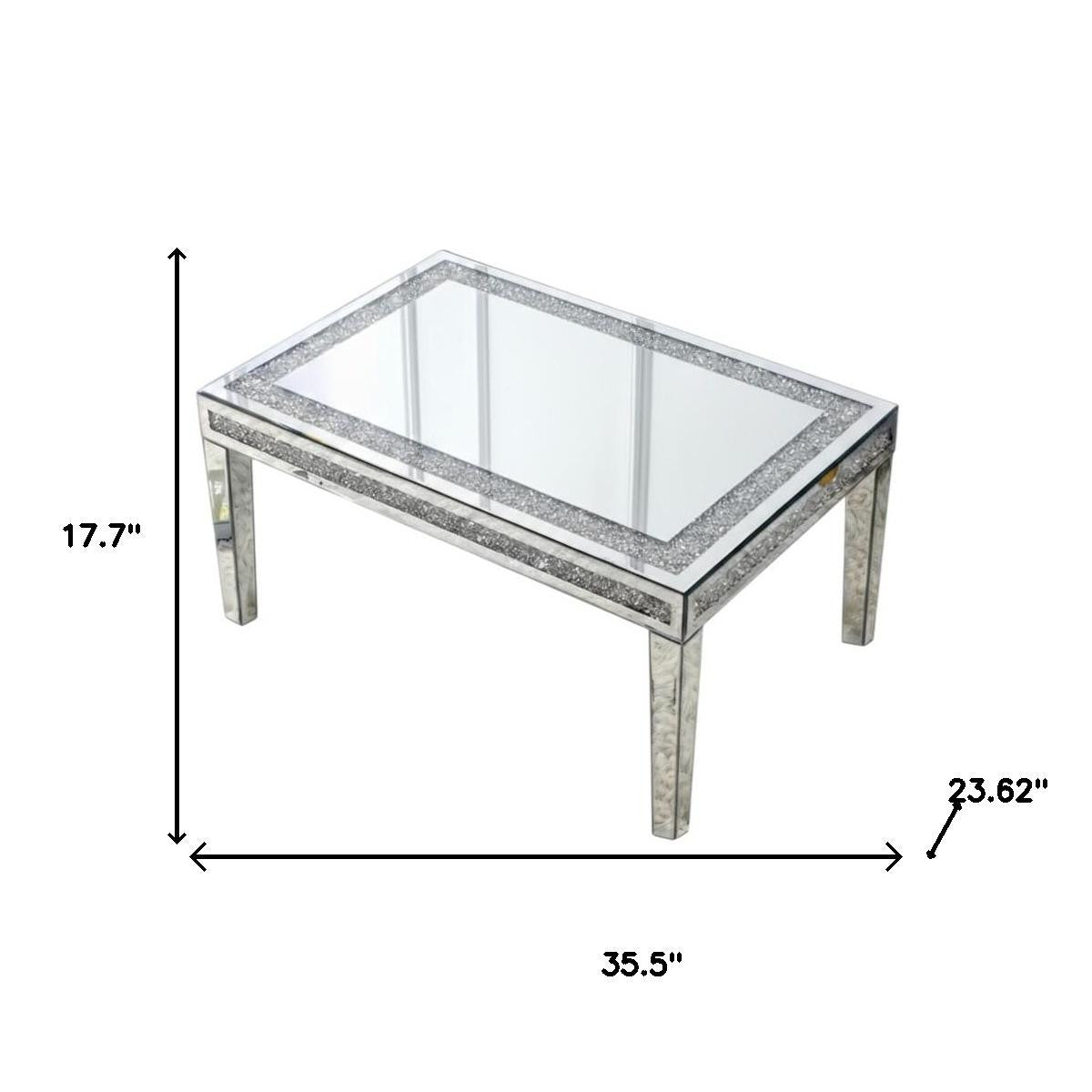 36" Clear and Silver Mirrored Faux Crystal and Glass Coffee Table