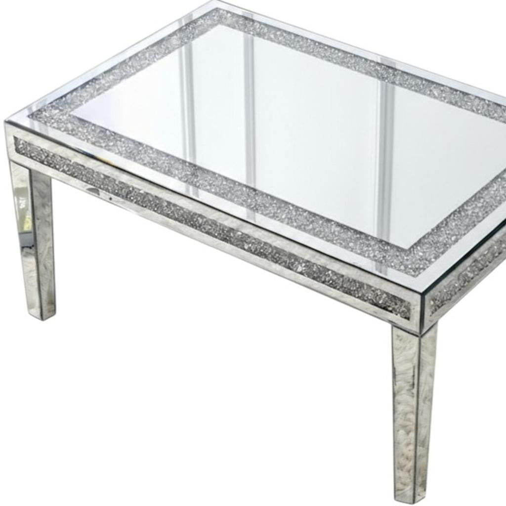 36" Clear and Silver Mirrored Faux Crystal and Glass Coffee Table