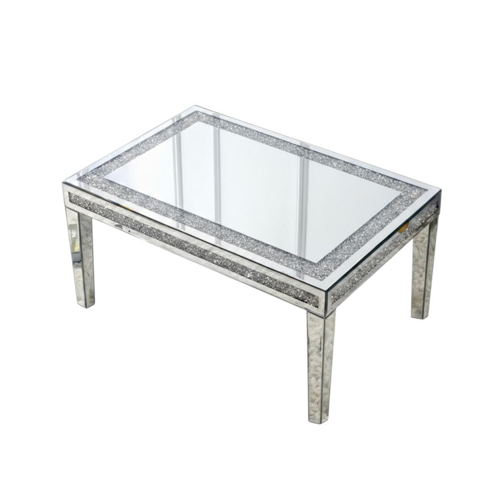 36" Clear and Silver Mirrored Faux Crystal and Glass Coffee Table