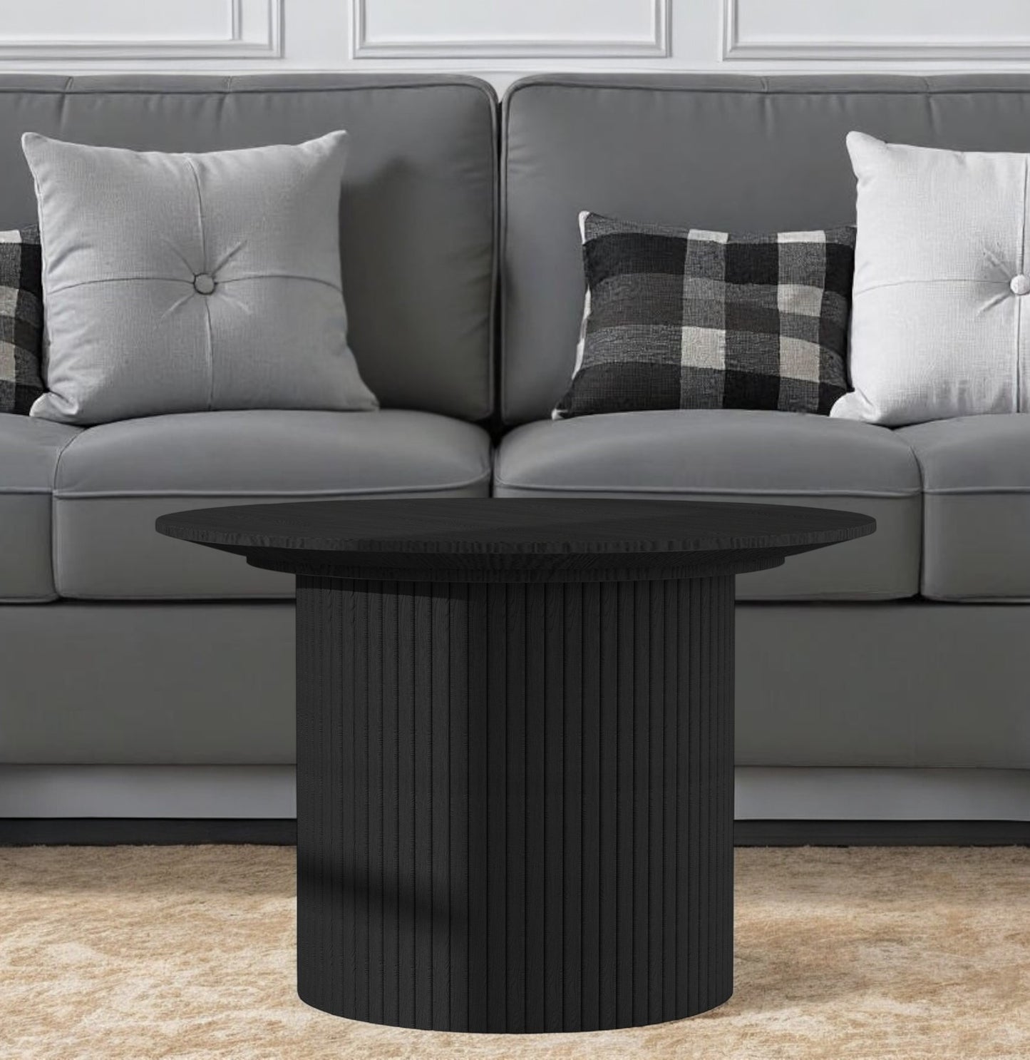 24" Black Wood Round Pedestal Coffee Table