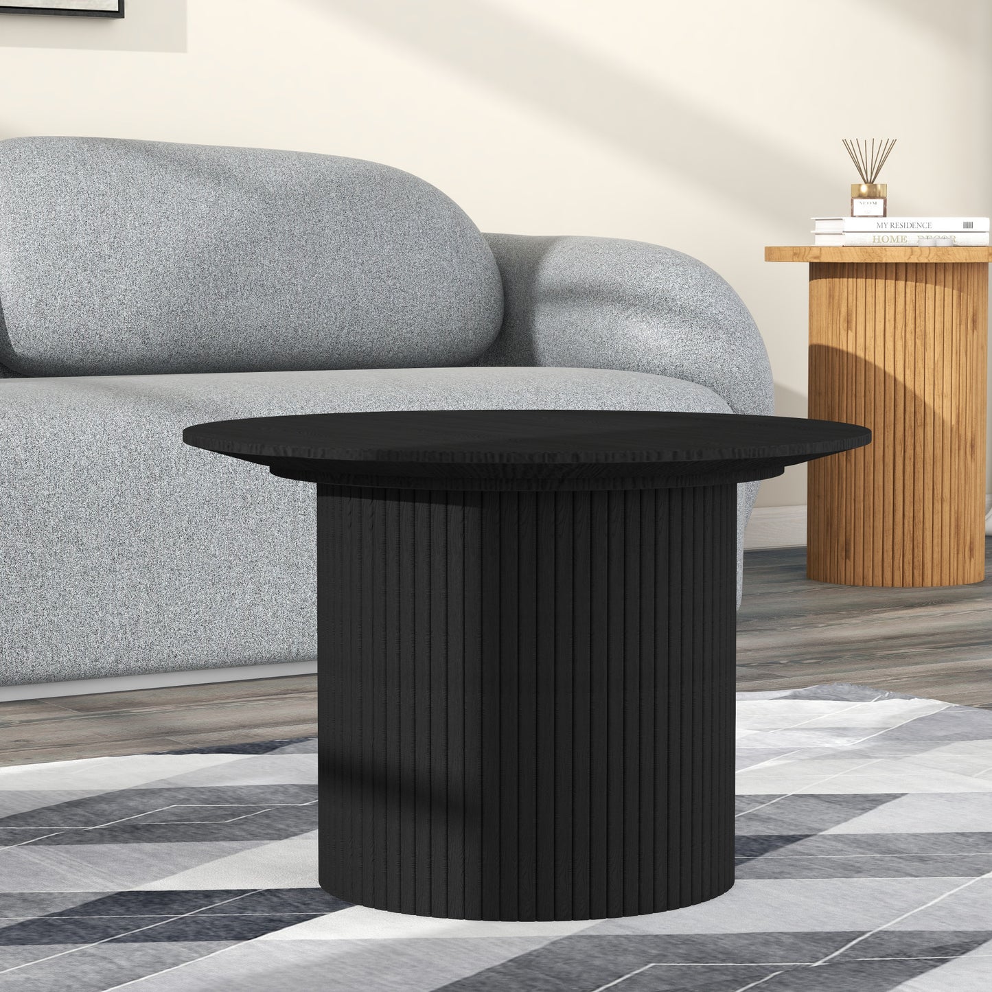 24" Black Wood Round Pedestal Coffee Table