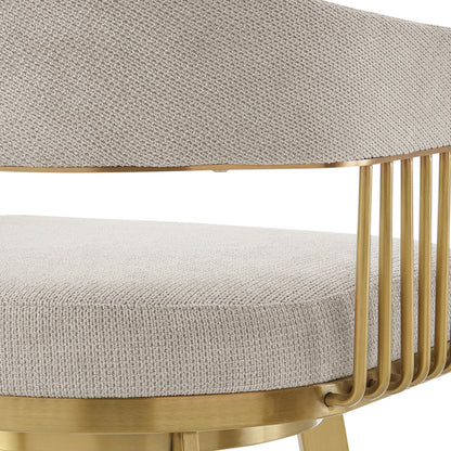 26" Taupe and Gold Fabric and Stainless Steel Low Back Counter Height Swivel Bar Chair