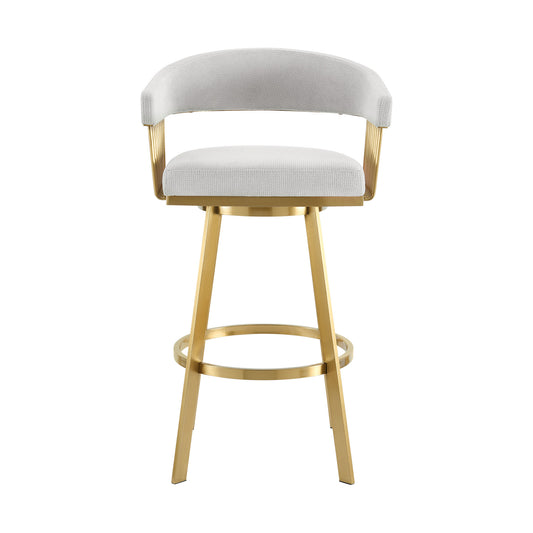 26" Silver and Gold Fabric and Stainless Steel Low Back Counter Height Swivel Bar Chair
