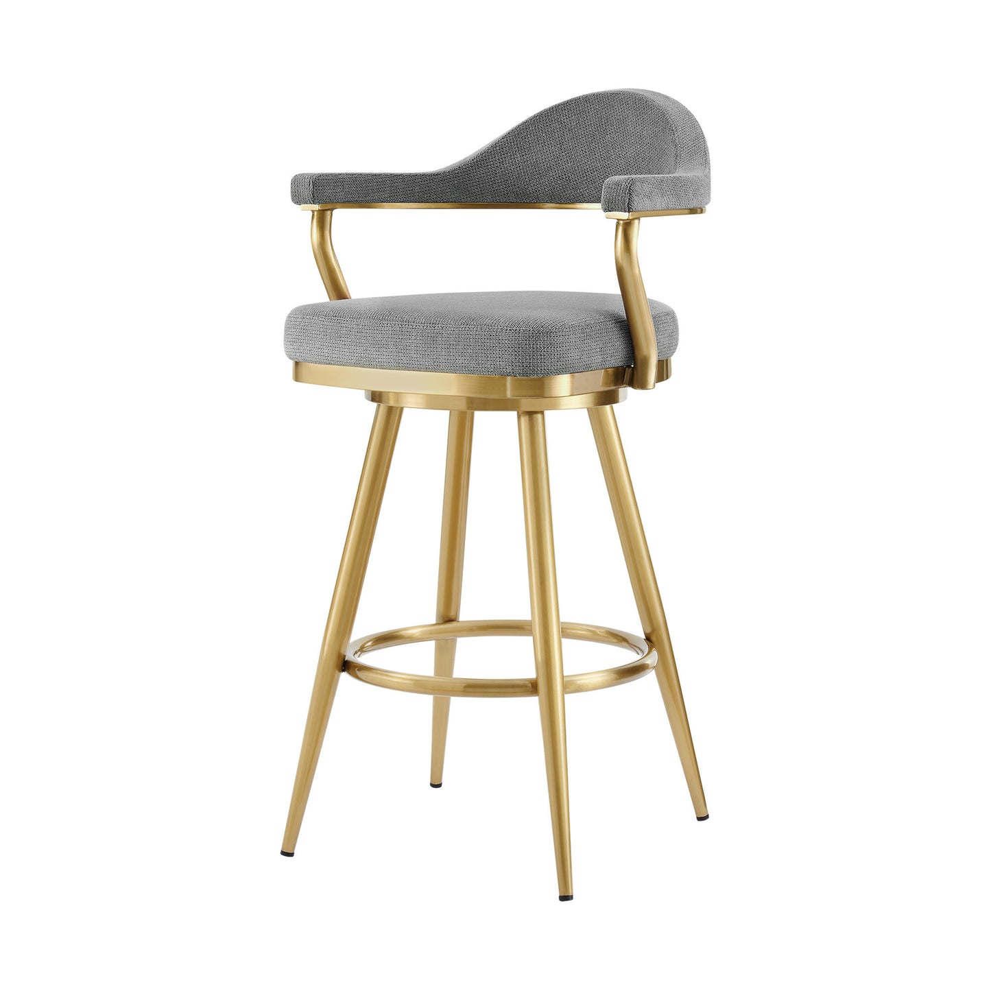 26" Gray and Gold Fabric and Stainless Steel Counter Height Swivel Bar Chair
