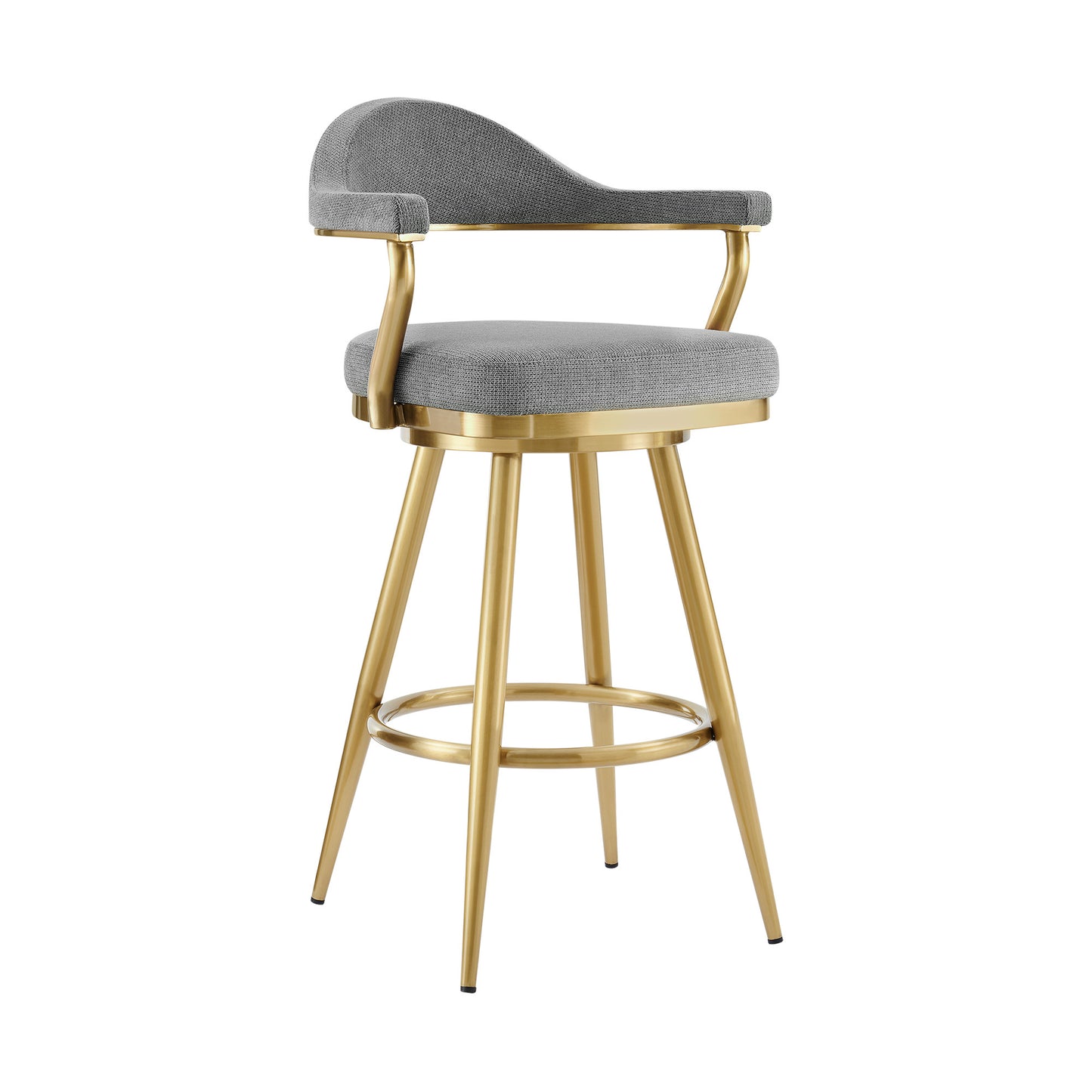26" Gray and Gold Fabric and Stainless Steel Counter Height Swivel Bar Chair