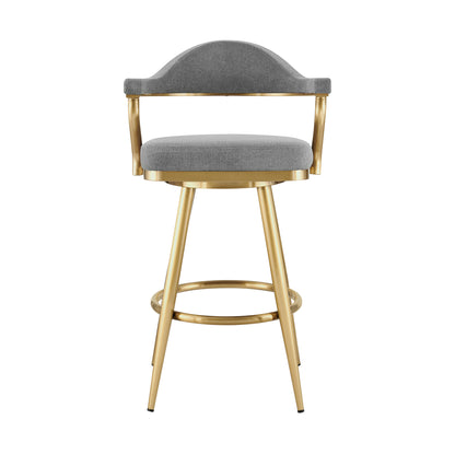 26" Gray and Gold Fabric and Stainless Steel Counter Height Swivel Bar Chair