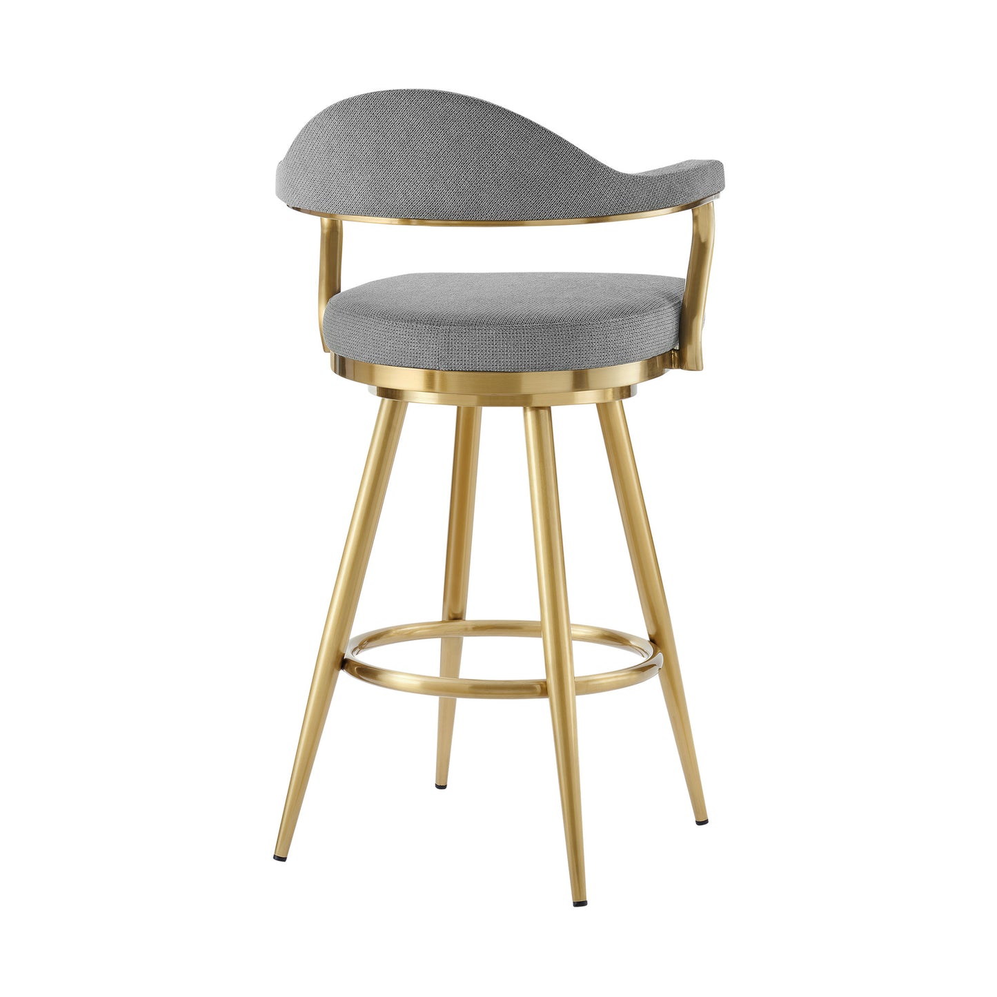 26" Gray and Gold Fabric and Stainless Steel Counter Height Swivel Bar Chair