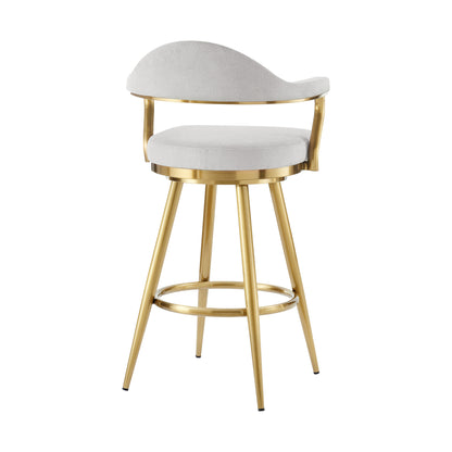 26" Silver and Gold Fabric and Stainless Steel Counter Height Swivel Bar Chair