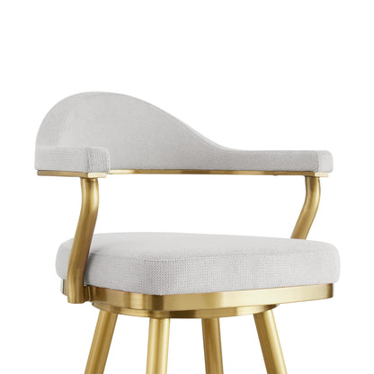 26" Silver and Gold Fabric and Stainless Steel Counter Height Swivel Bar Chair