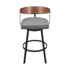 26" Gray Brown and Black Faux Leather and Iron Low Back Counter Height Swivel Bar Chair