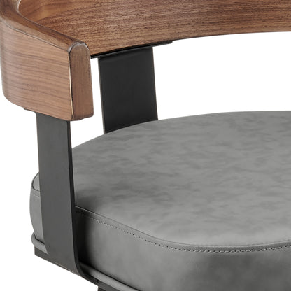 26" Gray and Black Faux Leather and Iron Low Back Counter Height Swivel Bar Chair