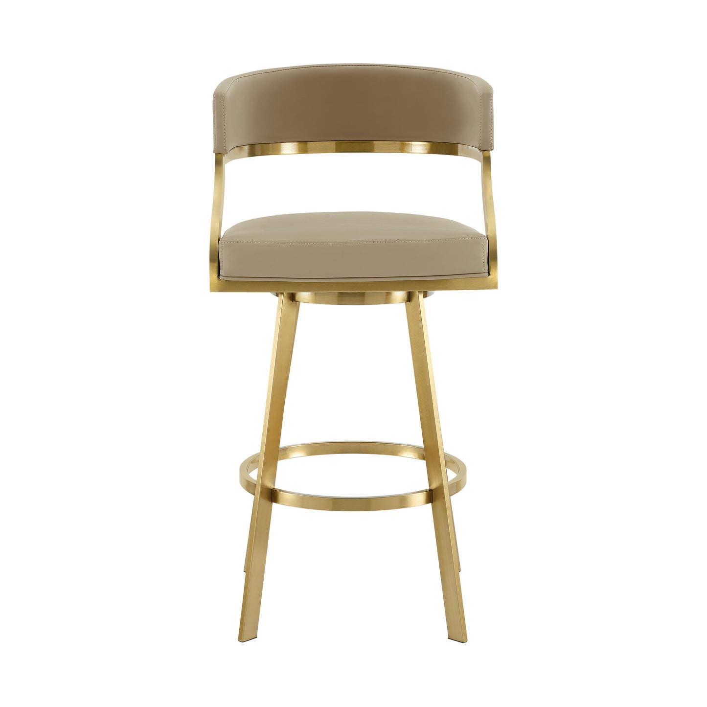 30" Sand and Gold Faux Leather and Stainless Steel Low Back Bar Height Swivel Bar Chair