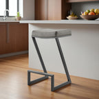 26" Gray and Black Faux Leather and Iron Backless Counter Height Bar Chair