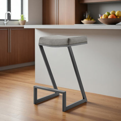 26" Gray and Black Faux Leather and Iron Backless Counter Height Bar Chair