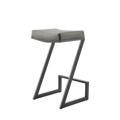 26" Gray and Black Faux Leather and Iron Backless Counter Height Bar Chair
