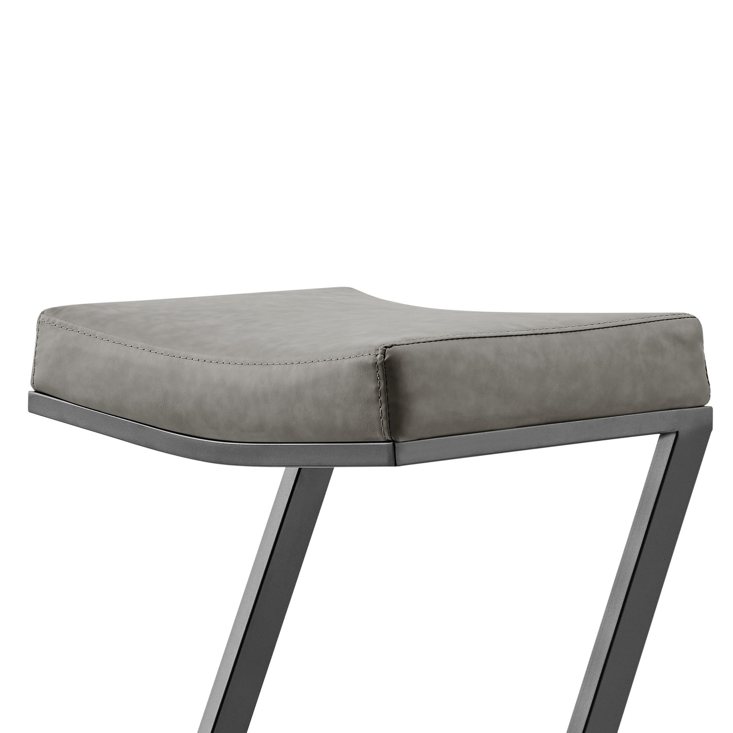 26" Gray and Black Faux Leather and Iron Backless Counter Height Bar Chair
