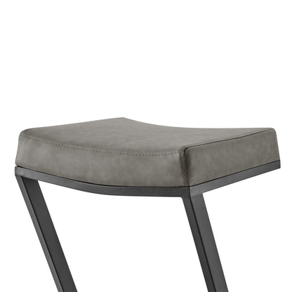26" Gray and Black Faux Leather and Iron Backless Counter Height Bar Chair