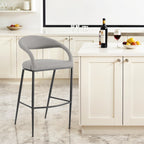 30" Light Gray and Black Faux Leather and Iron Low Back Bar Height Bar Chair