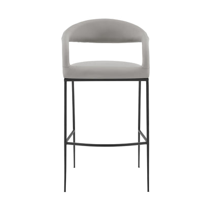30" Light Gray and Black Faux Leather and Iron Low Back Bar Height Bar Chair