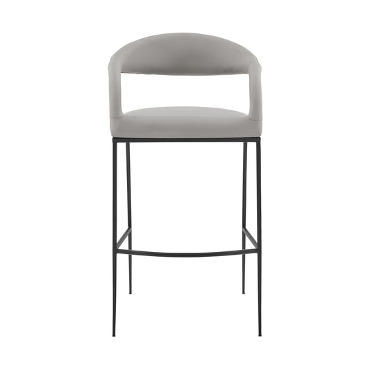 30" Light Gray and Black Faux Leather and Iron Low Back Bar Height Bar Chair