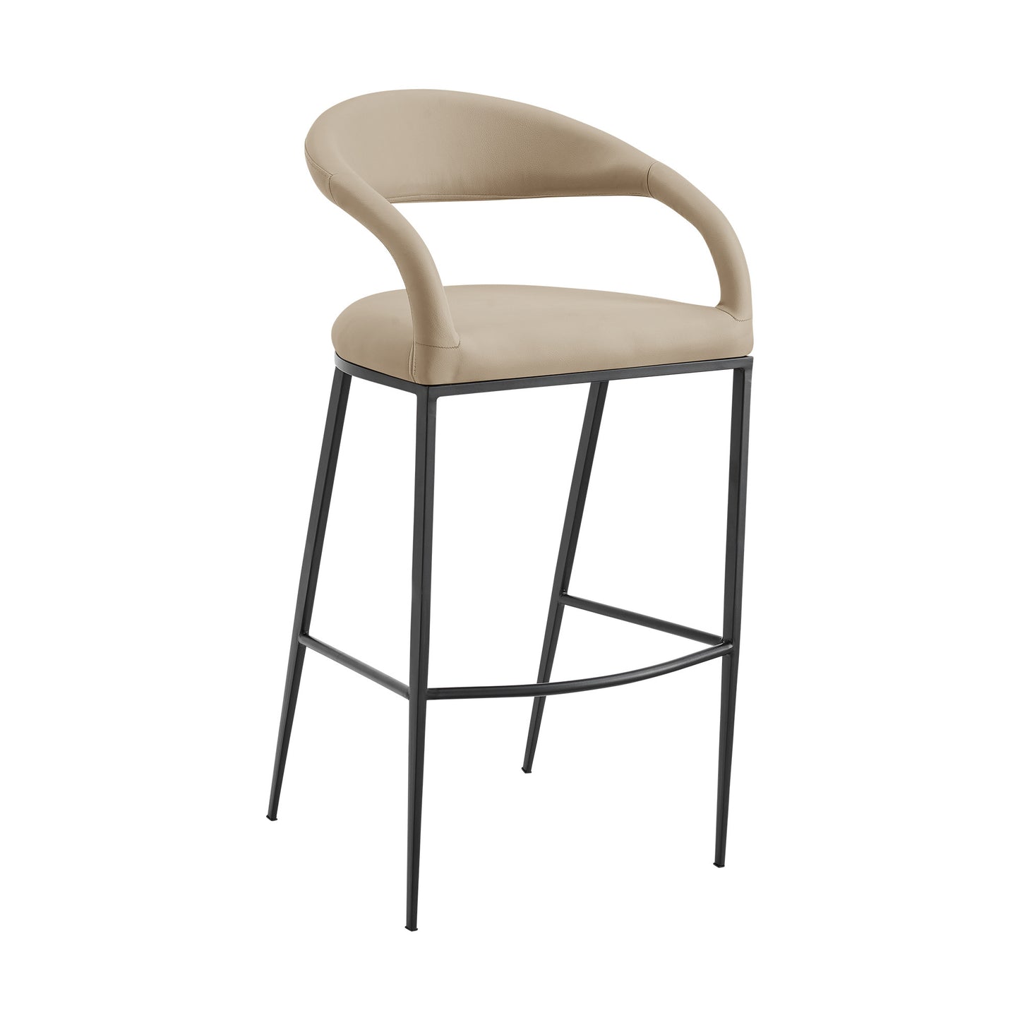 26" Beige and Black Faux Leather and Iron Low Back Counter Height Bar Chair