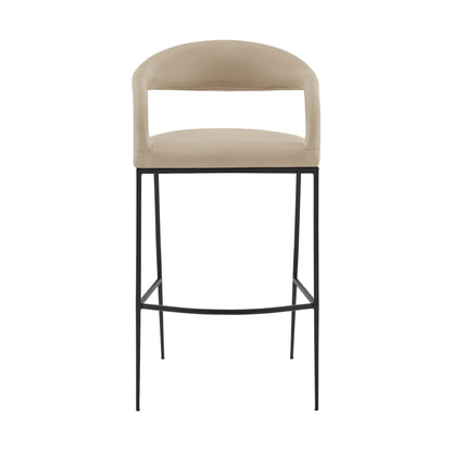 26" Beige and Black Faux Leather and Iron Low Back Counter Height Bar Chair