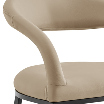 26" Beige and Black Faux Leather and Iron Low Back Counter Height Bar Chair