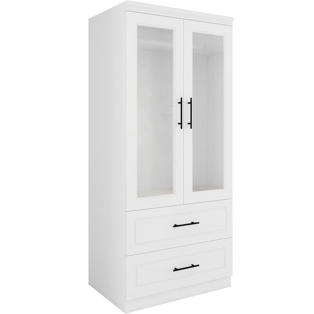 71" White And Clear Two Door Two Drawer Combo Dresser