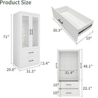 71" White And Clear Two Door Two Drawer Combo Dresser