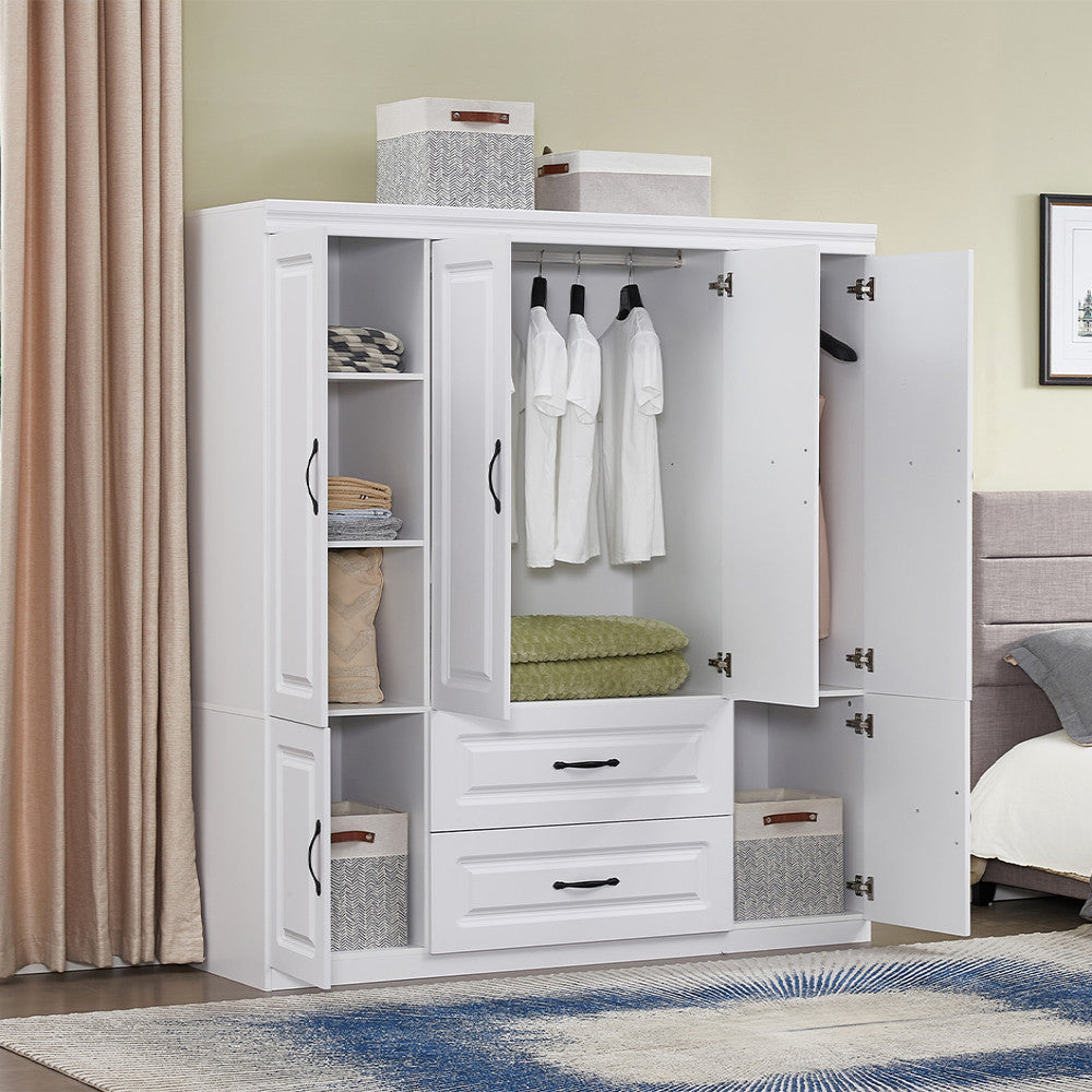 72" White Six Door Two Drawer Combo Dresser