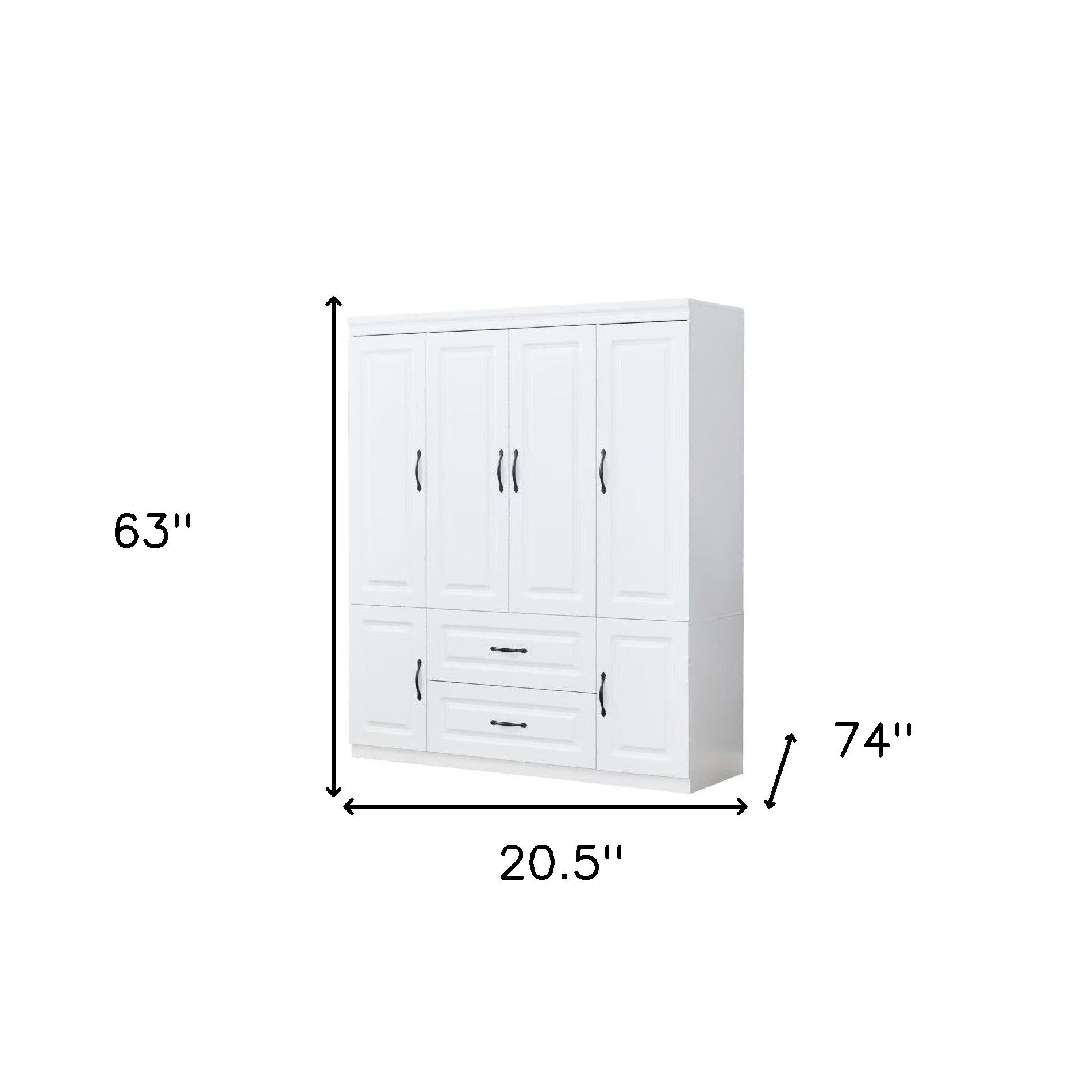 72" White Six Door Two Drawer Combo Dresser