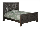 Gray Carved Scrollwork Distressed Solid Wood Queen Bed Frame