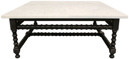 48" White And Black Genuine Marble And Solid Wood Square Coffee Table