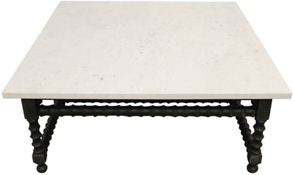 48" White And Black Genuine Marble And Solid Wood Square Coffee Table