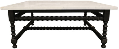 48" White And Black Genuine Marble And Solid Wood Square Coffee Table