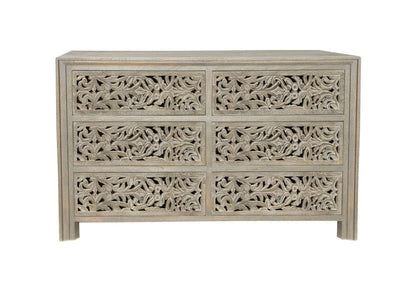 57" Gray Solid Wood Six Drawer Dresser