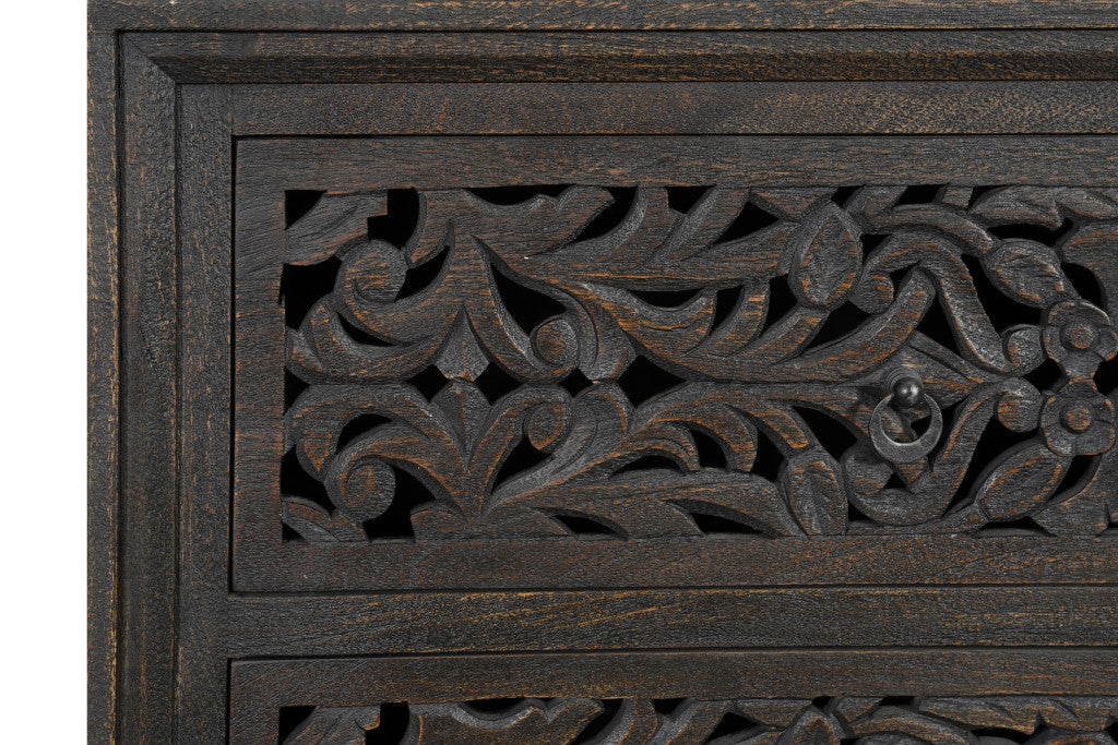 57" Black Solid Wood Six Drawer Dresser