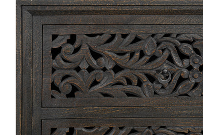 57" Black Solid Wood Six Drawer Dresser