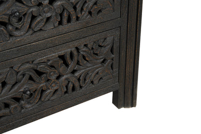 57" Black Solid Wood Six Drawer Dresser
