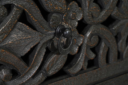 35" Black Carved Floral Solid Wood Six Drawer Dresser