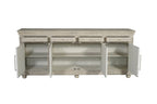 102" Gray Distressed Solid Wood Carved Floral Four Drawer Sideboard with Four Doors