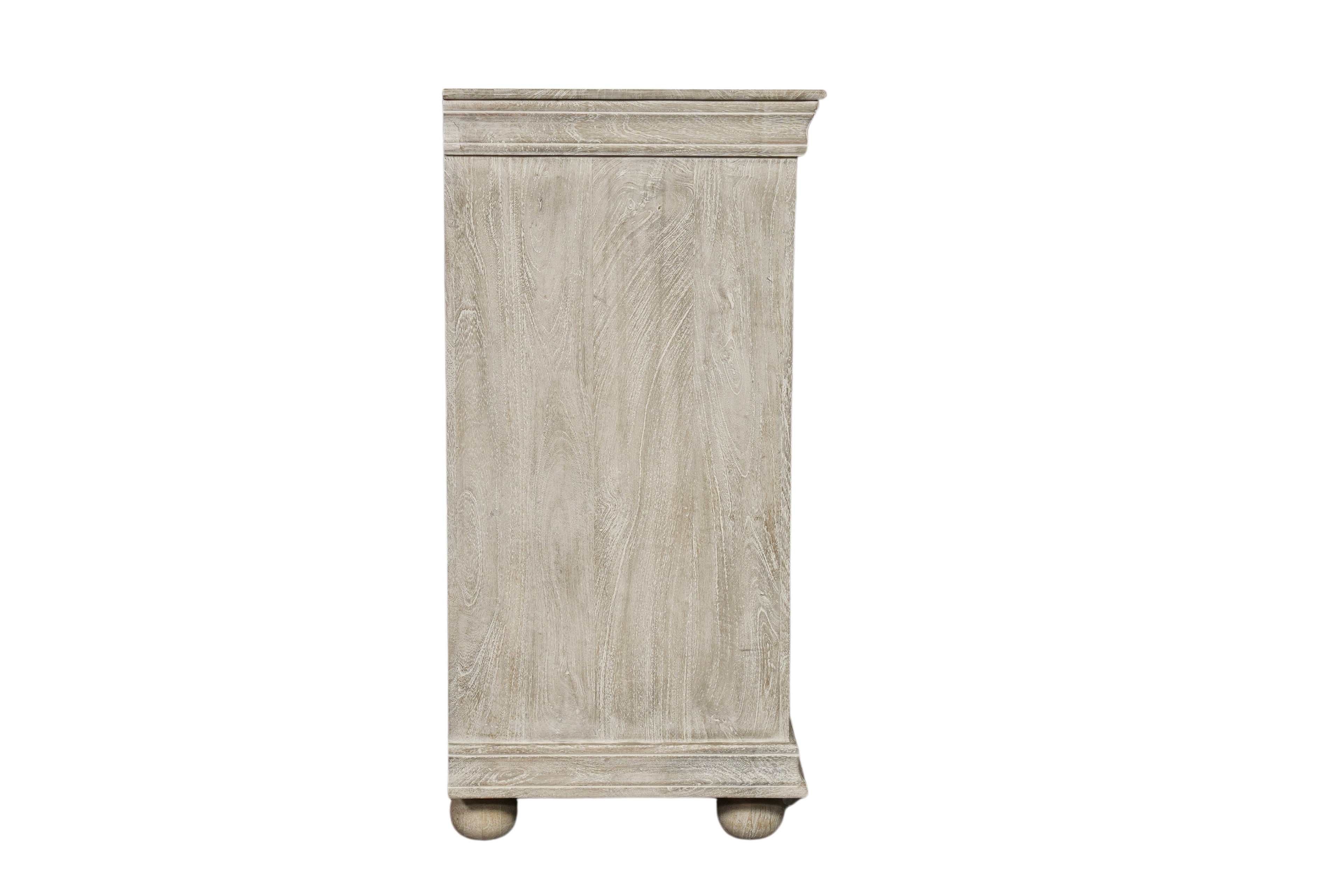 102" Gray Distressed Solid Wood Carved Floral Four Drawer Sideboard with Four Doors