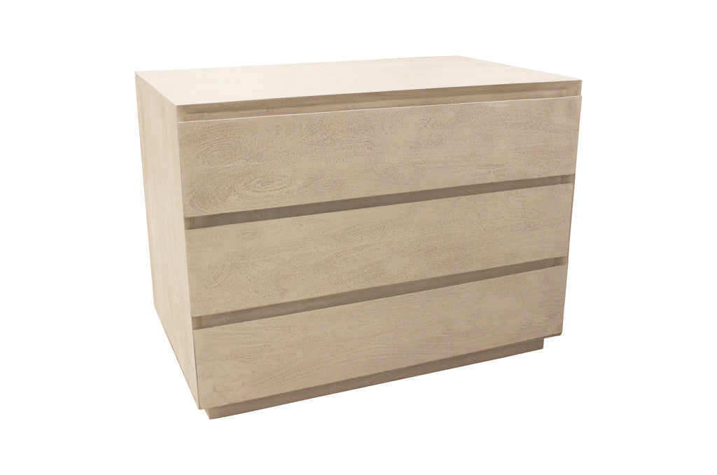 24" Natural Solid Wood Ribbed Texture Three Drawer Nightstand