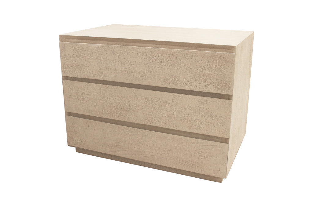 24" Natural Solid Wood Ribbed Texture Three Drawer Nightstand