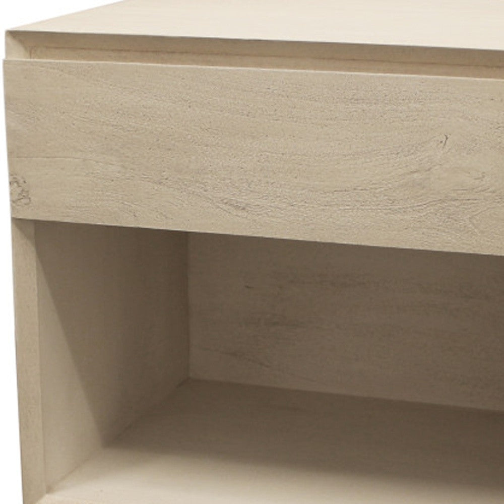24" Natural Solid Wood Ribbed Texture One Drawer Nightstand