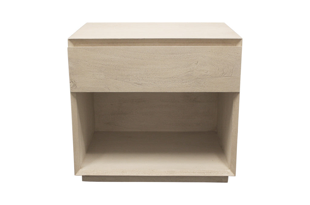 24" Natural Solid Wood Ribbed Texture One Drawer Nightstand