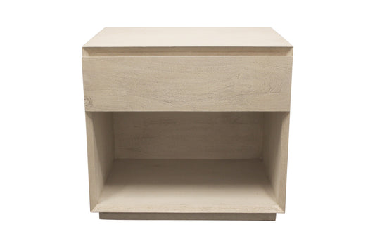 24" Natural Solid Wood Ribbed Texture One Drawer Nightstand