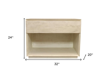 24" Natural Solid Wood Ribbed Texture One Drawer Nightstand
