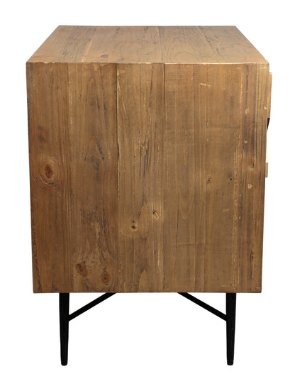 28" Natural Two Drawer Distressed Carved Geometric Solid Wood Nightstand